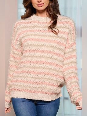 Carole Christian Color Block Fuzzy Striped Sweater